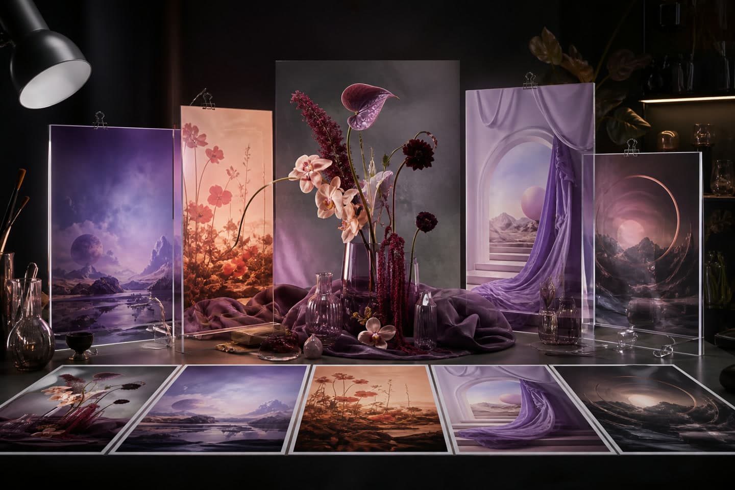 Creative studio still life expanding into multiple original image variations