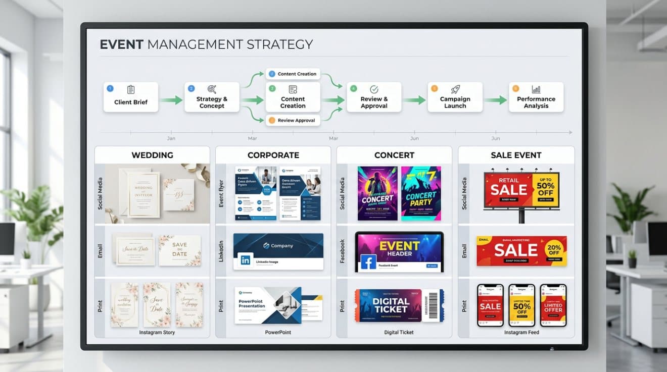 Event promotion visual with bold lighting and room for manually added campaign copy