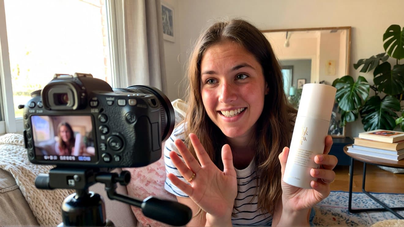 Creator filming product content in a bright home studio